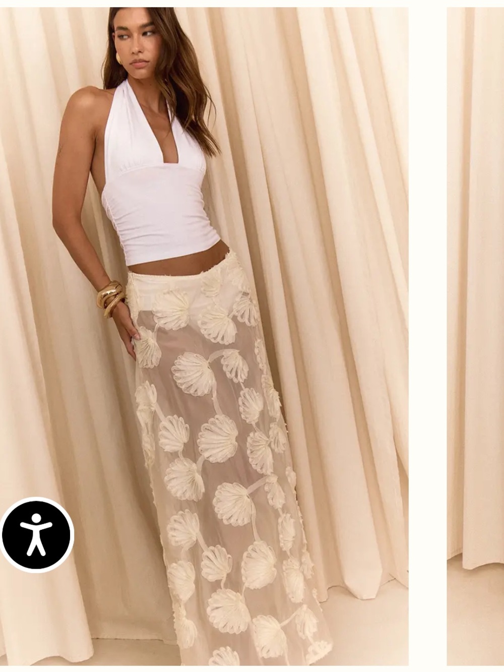 PrettyLittleThing Cream Sheer Floral Appliqué Maxi Skirt NWT